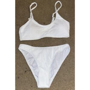 Fanuerg Women’s Ribbed Scoop Neck Bikini Spaghetti Strap Textured White Small